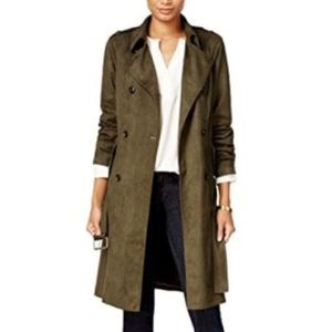 EUC Classic Military Green Suede Trench Coat with Belt